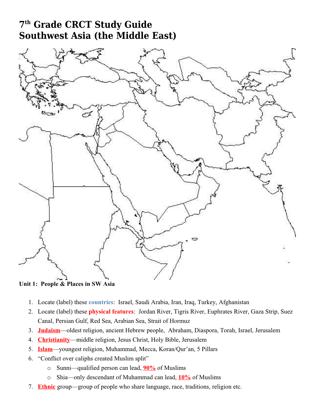 Unit 1: People & Places in SW Asia