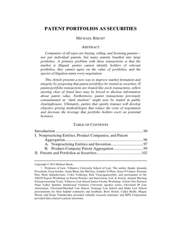 Patent Portfolios As Securities