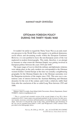 Ottoman Foreign Policy During the Thirty Years War