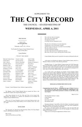 Supplement to the City Record the Council —Stated Meeting of Wednesday, April 6, 2011