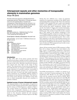 Interspersed Repeats and Other Mementos of Transposable Elements in Mammalian Genomes Arian FA Smit