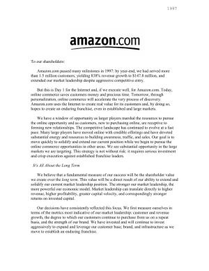 To Our Shareholders: Amazon.Com Passed Many Milestones in 1997