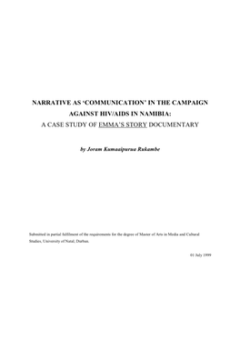 Narrative As 'Communication' in the Campaign Against Hiv