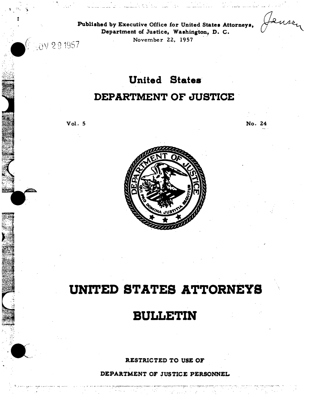 United States Attorneys Department of Justice Washixtgton November 22 1957