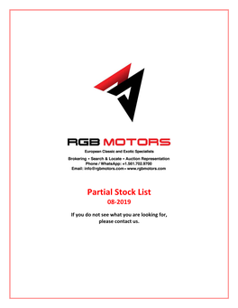Partial Stock List 08-2019