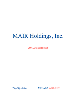 MAIR HOLDINGS, INC. Letter to the Shareholders