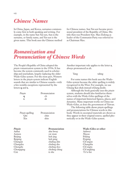Romanization and Pronunciation of Chinese Words Chinese Names