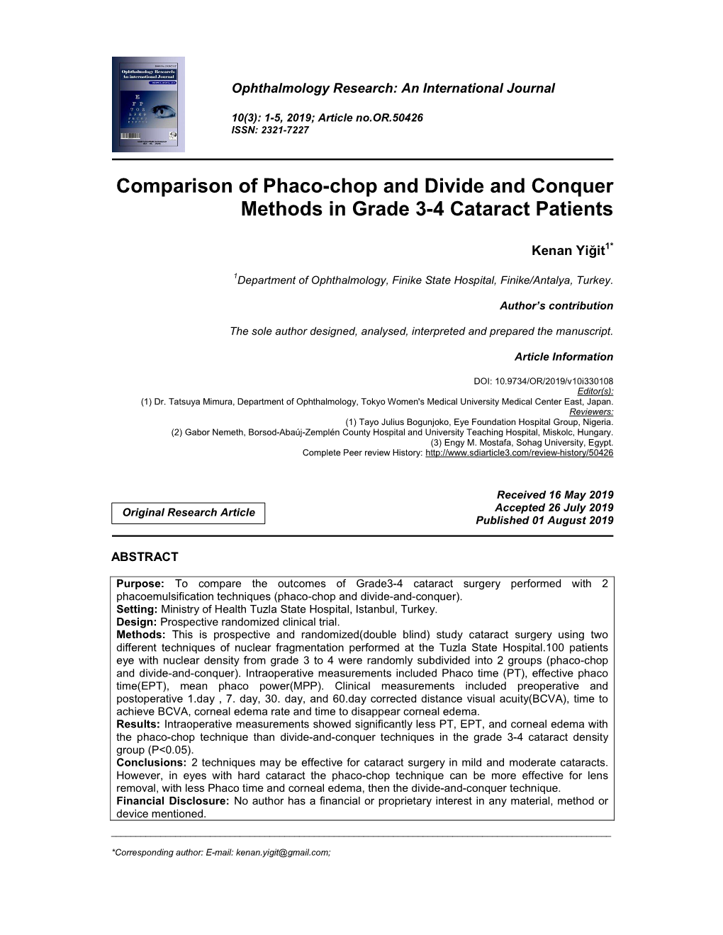 Comparison of Phaco-Chop and Divide and Conquer Methods in Grade 3-4 Cataract Patients