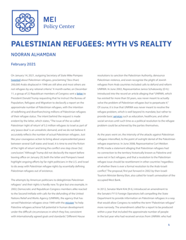 Palestinian Refugees: Myth Vs Reality Nooran Alhamdan