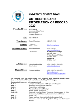 Authorities and Information of Record 2020