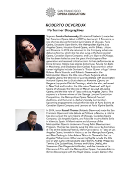 ROBERTO DEVEREUX Performer Biographies
