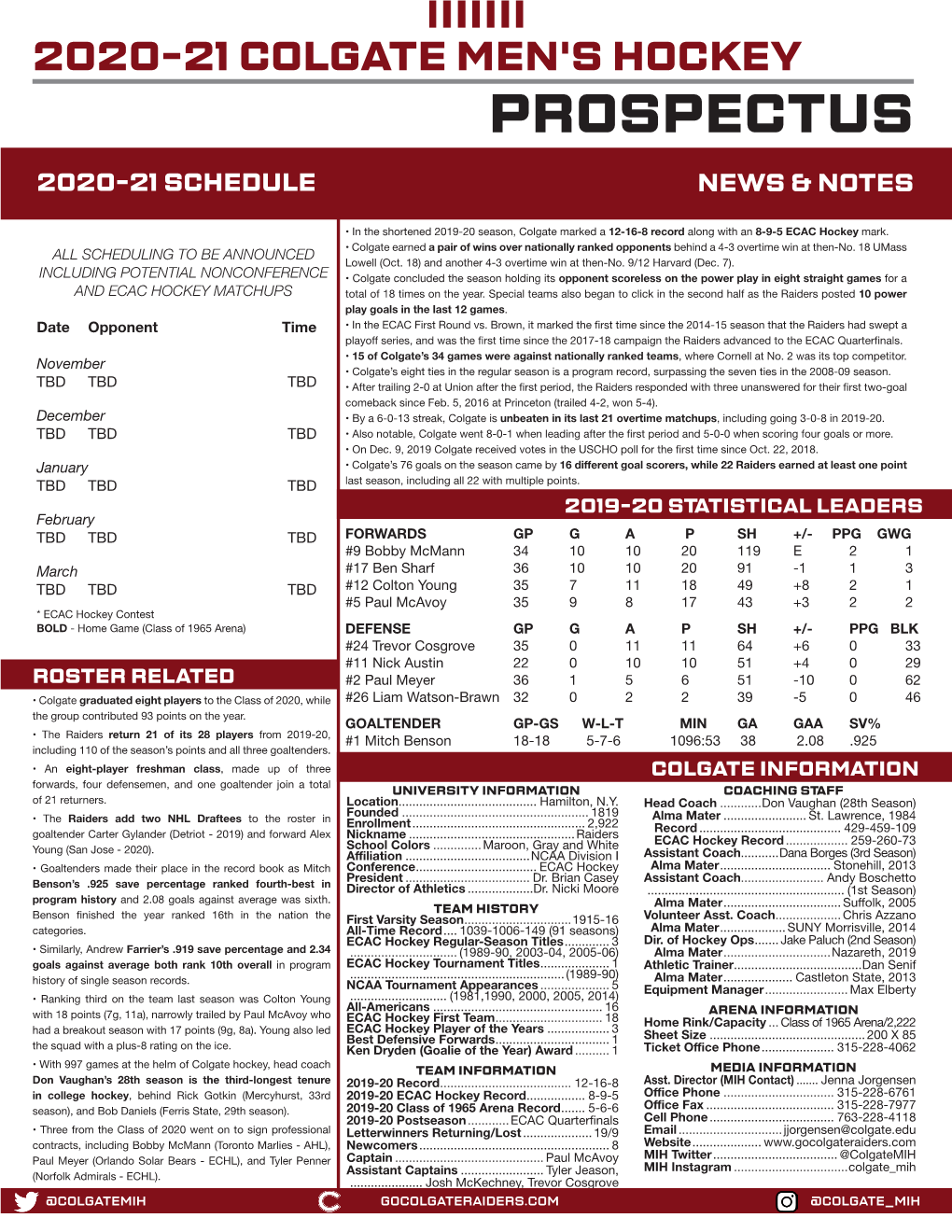 Prospectus 2020-21 Schedule News & Notes