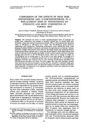 Comparison of the Effects of High Dose Testosterone and 19-Nortestosterone to a Replacement Dose of Testosterone on Strength and Body Composition in Normal Men