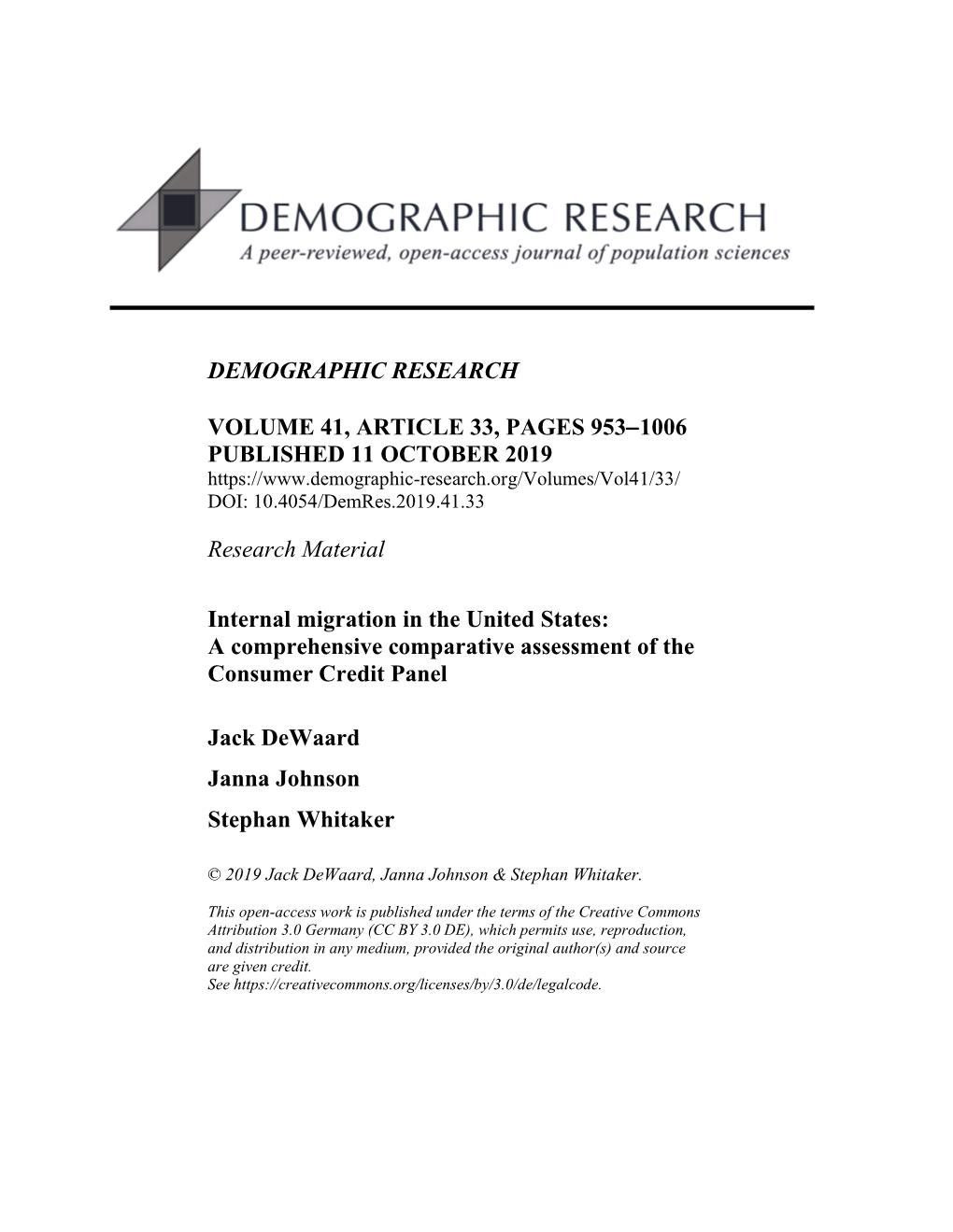 Internal Migration in the United States: a Comprehensive Comparative Assessment of the Consumer Credit Panel