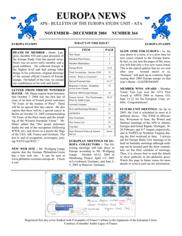 Europa Newseuropa November—December News 2004 364- Aps - Bulletin of the Europa Study Unit - Ata