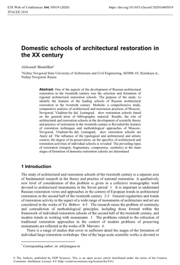 Domestic Schools of Architectural Restoration in the XX Century