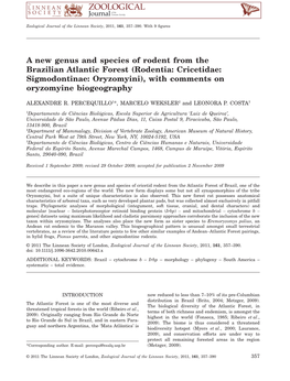 A New Genus and Species of Rodent from the Brazilian Atlantic Forest (Rodentia: Cricetidae: Sigmodontinae: Oryzomyini), with Comments on Oryzomyine Biogeography