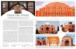 FROM the INSIDE ARCHITECTURE in RELATION to the F E M a L E FORM in the TIME of the INDIAN MUGHAL EMPIRE Itinerary