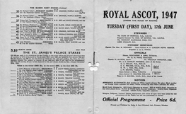 ROYAL ASCOT, 1947 07 Prince Said Toussoun's ERILLANTE Ii 8 12 RED and WHITE STRIPES, Red Cap (UNDER the RULES of RACING)