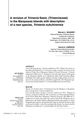 In the Marquesas Islands with Description of a New Species, Trimenia Nukuhivensis