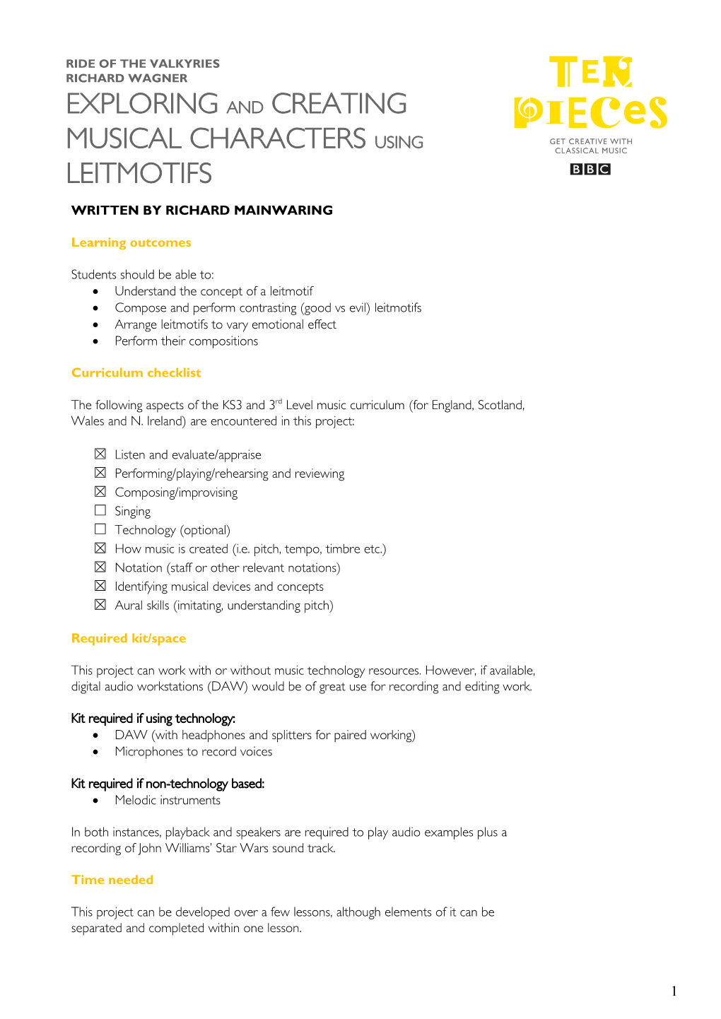 Leitmotifs Lesson Plan