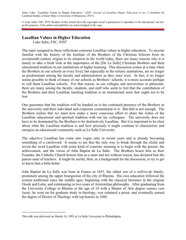 Lasallian Values in Higher Education.” AXIS: Journal of Lasallian Higher Education 6, No