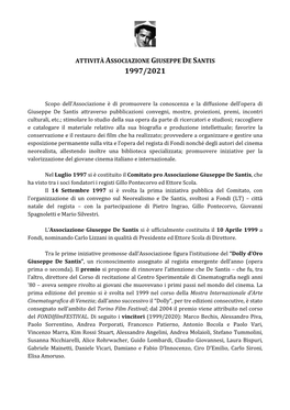 Attività Comitato E Associazione Giuseppe De Santis 1999-2021