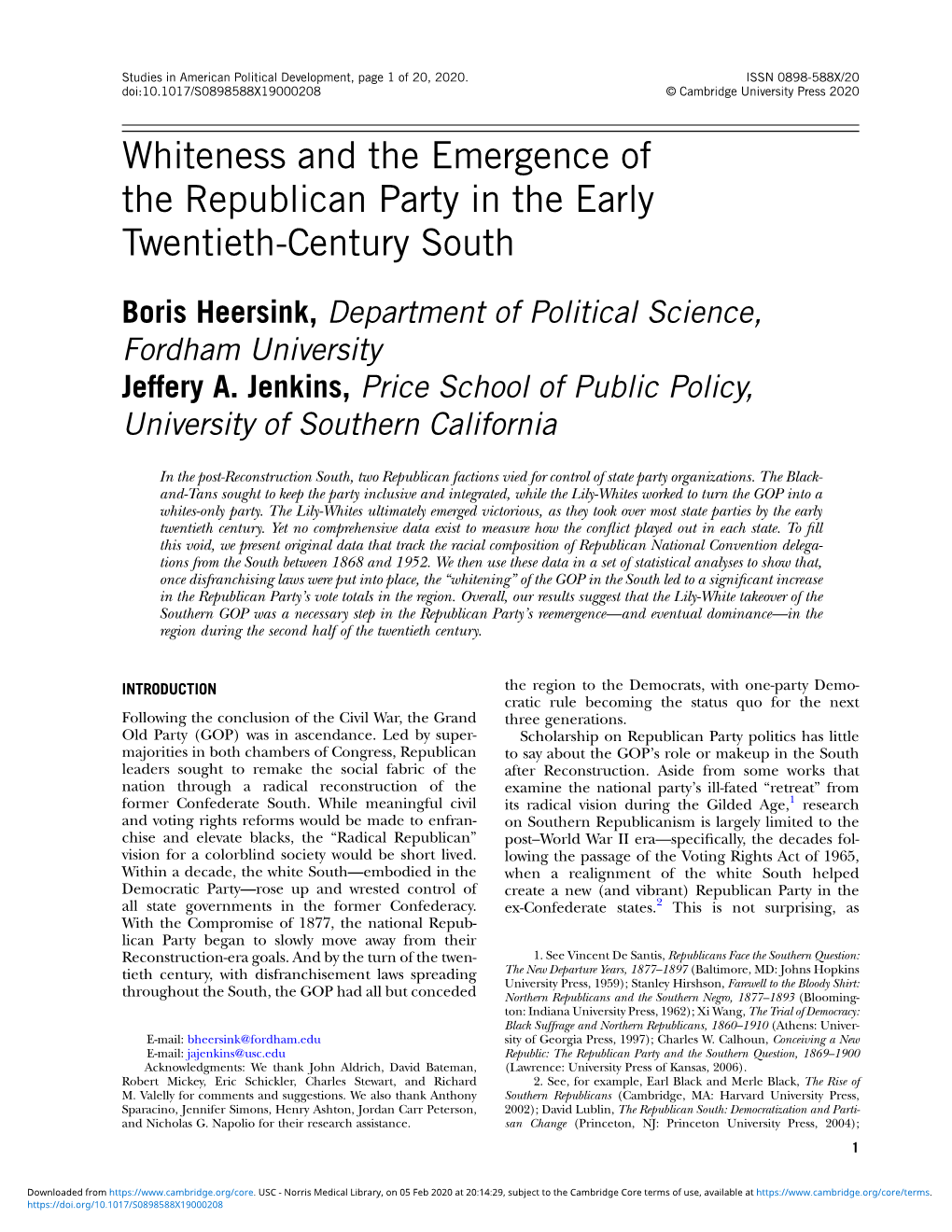 Whiteness and the Emergence of the Republican Party in the Early Twentieth-Century South