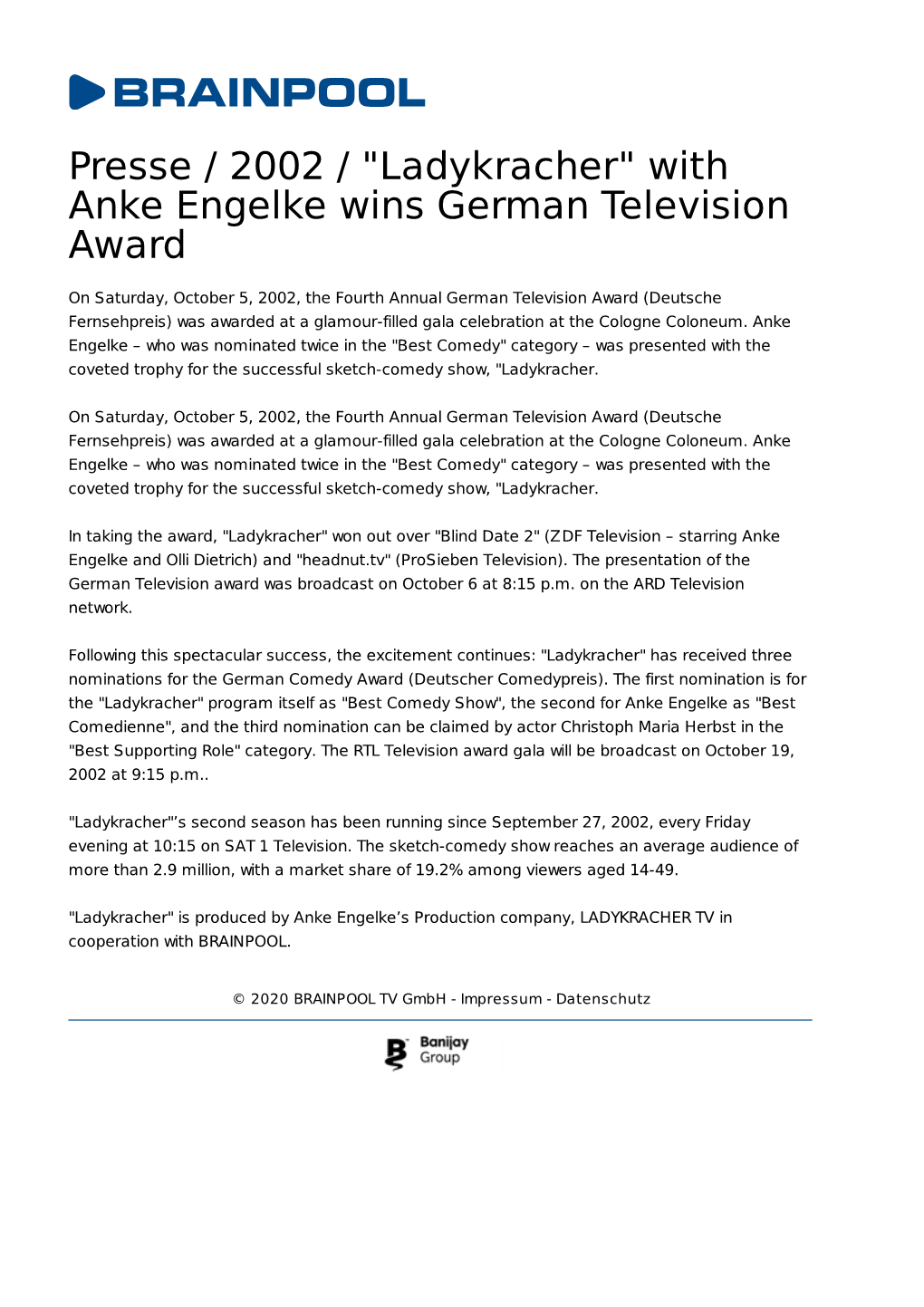 "Ladykracher" with Anke Engelke Wins German Television Award