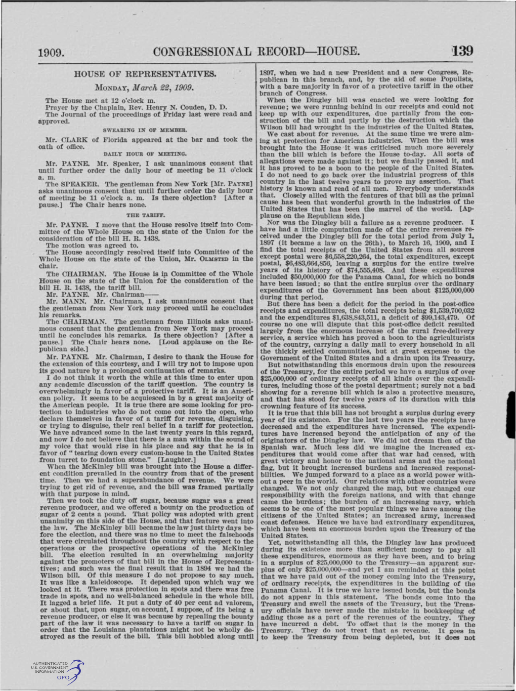 1909. Congressional Record-House. 139