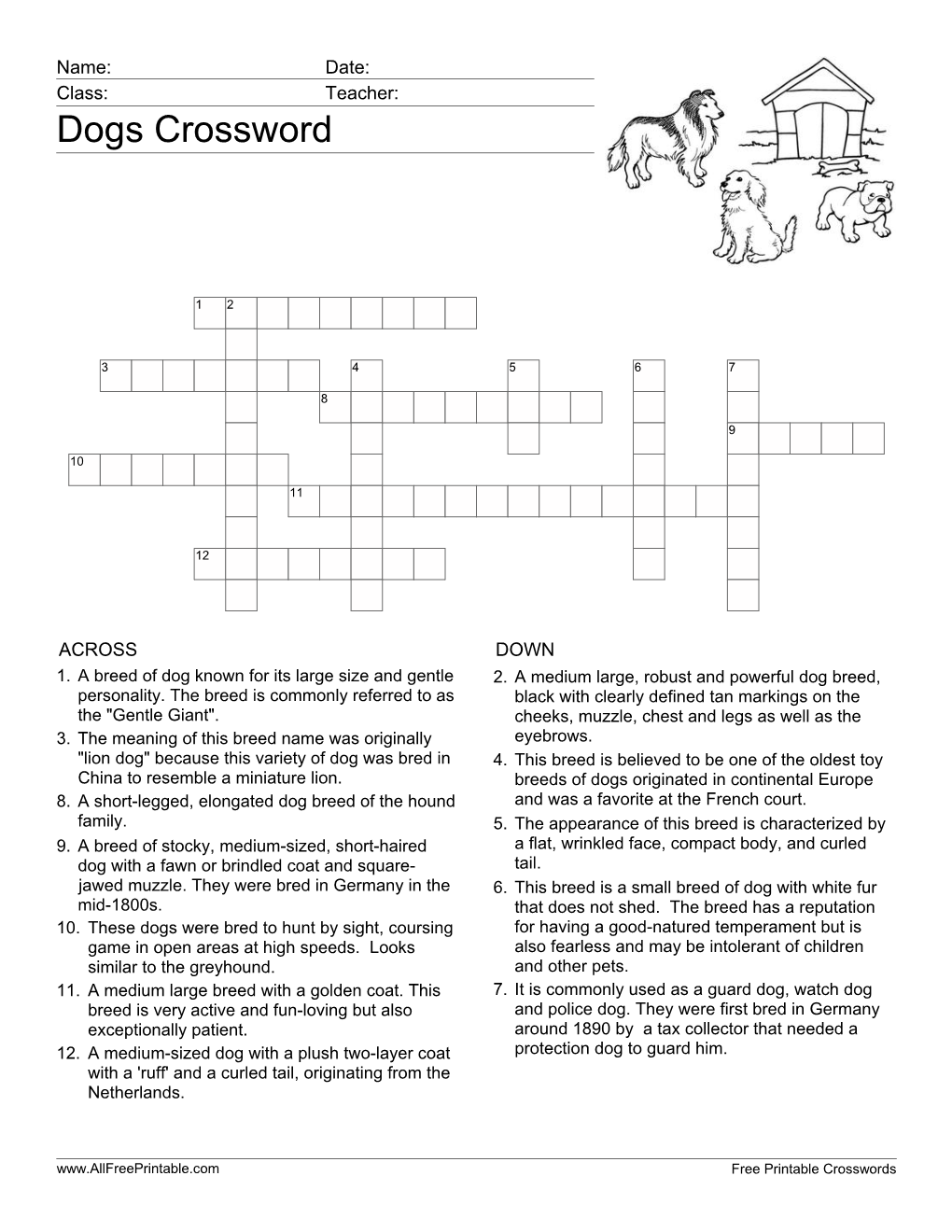 Dogs Crossword