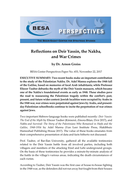 Reflections on Deir Yassin, the Nakba, and War Crimes