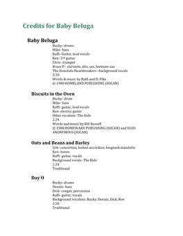 Credits for Baby Beluga Baby Beluga