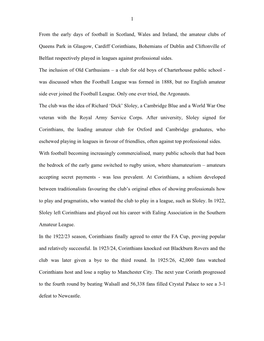 1 from the Early Days of Football in Scotland, Wales and Ireland, the Amateur Clubs of Queens Park in Glasgow, Cardiff Corinthia