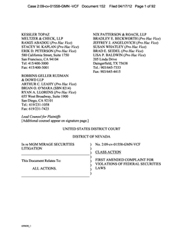MGM Mirage Securities Litigation 09-CV-01558-First Amended
