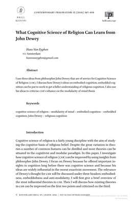 What Cognitive Science of Religion Can Learn from John Dewey
