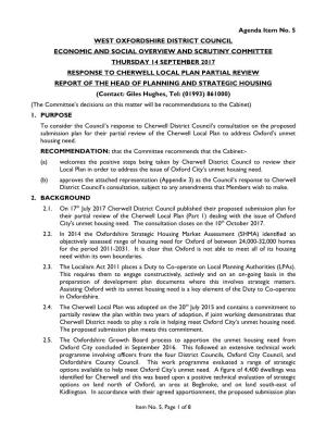 Agenda Item No. 5 WEST OXFORDSHIRE DISTRICT COUNCIL ECONOMIC and SOCIAL OVERVIEW and SCRUTINY COMMITTEE THURSDAY 14 SEPTEMBER 20