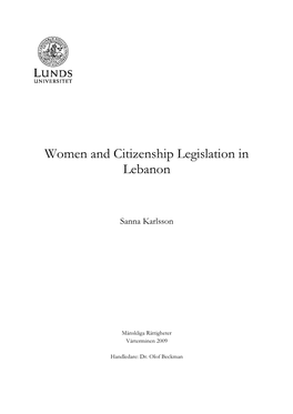 Women and Citizenship Legislation in Lebanon