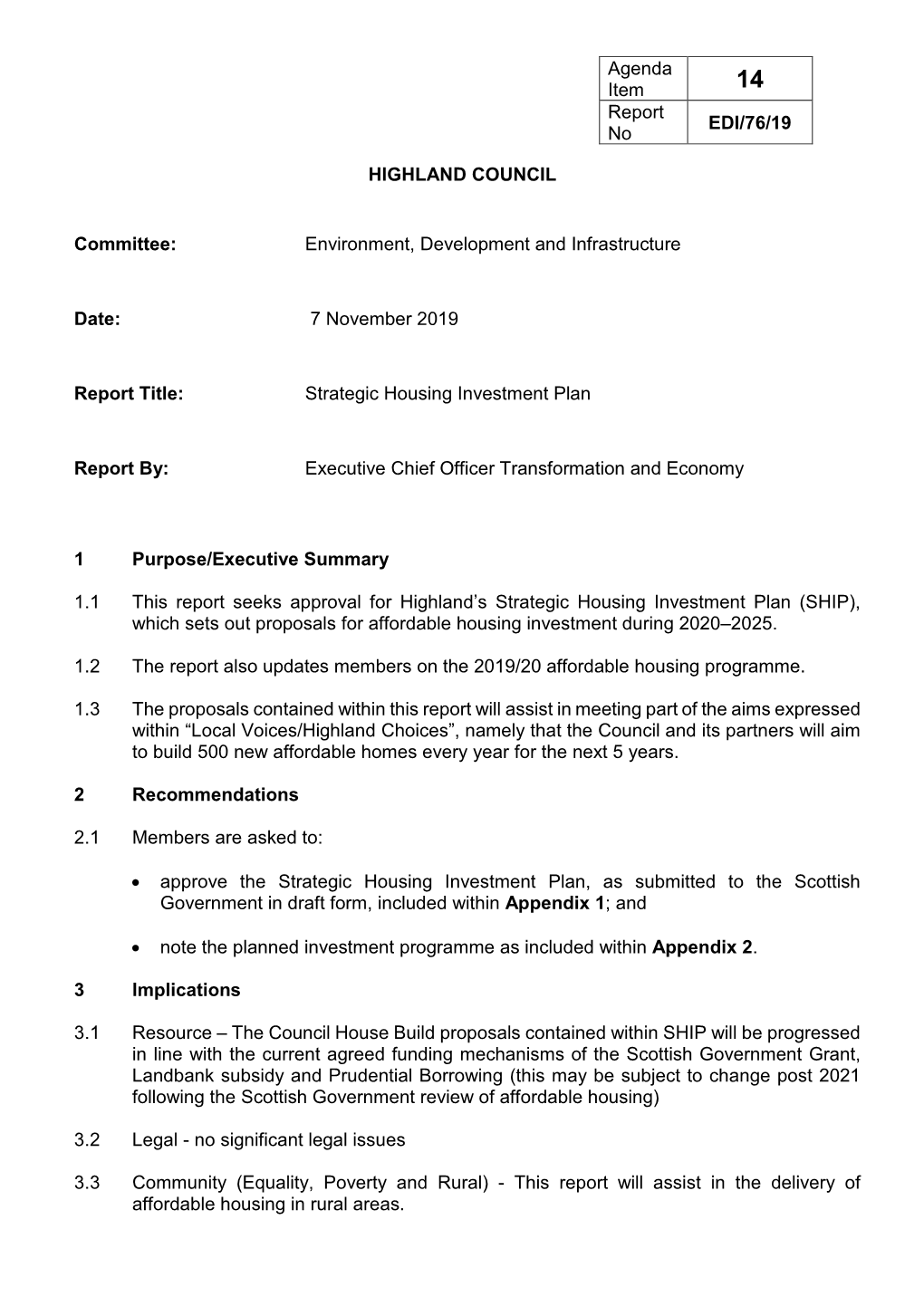 Strategic Housing Investment Plan