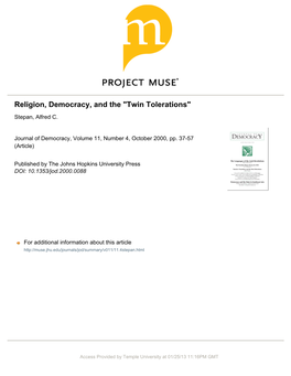 Religion, Democracy, and the "Twin Tolerations"