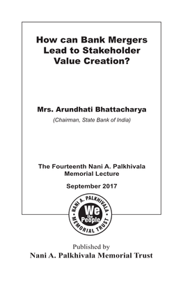 How Can Bank Mergers Lead to Stakeholder Value Creation?” the Subject of the Lecture Is Both Topical and Important and Mrs