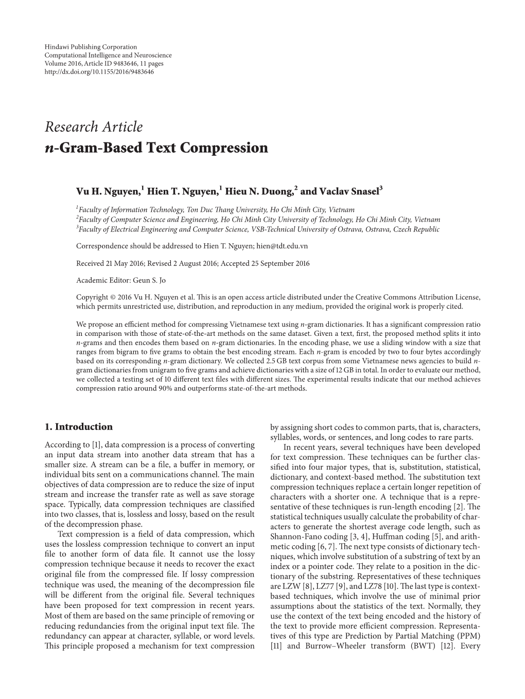 Research Article N-Gram-Based Text Compression
