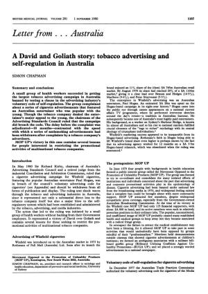 Tobacco Advertising and Self-Regulation in Australia