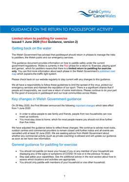 Guidance on the Return to Paddlesport Activity