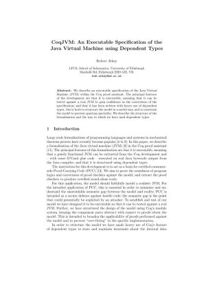 Coqjvm: an Executable Specification of the Java Virtual Machine Using