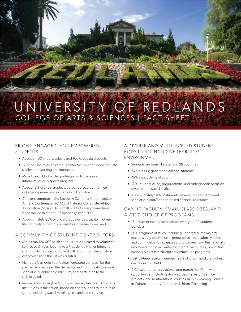 University of Redlands College of Arts & Sciences | Fact Sheet