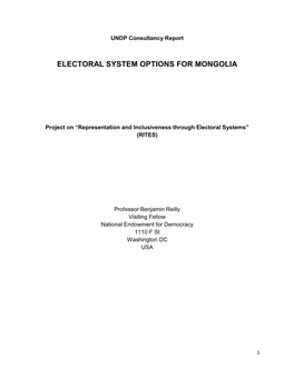 Electoral System Options for Mongolia