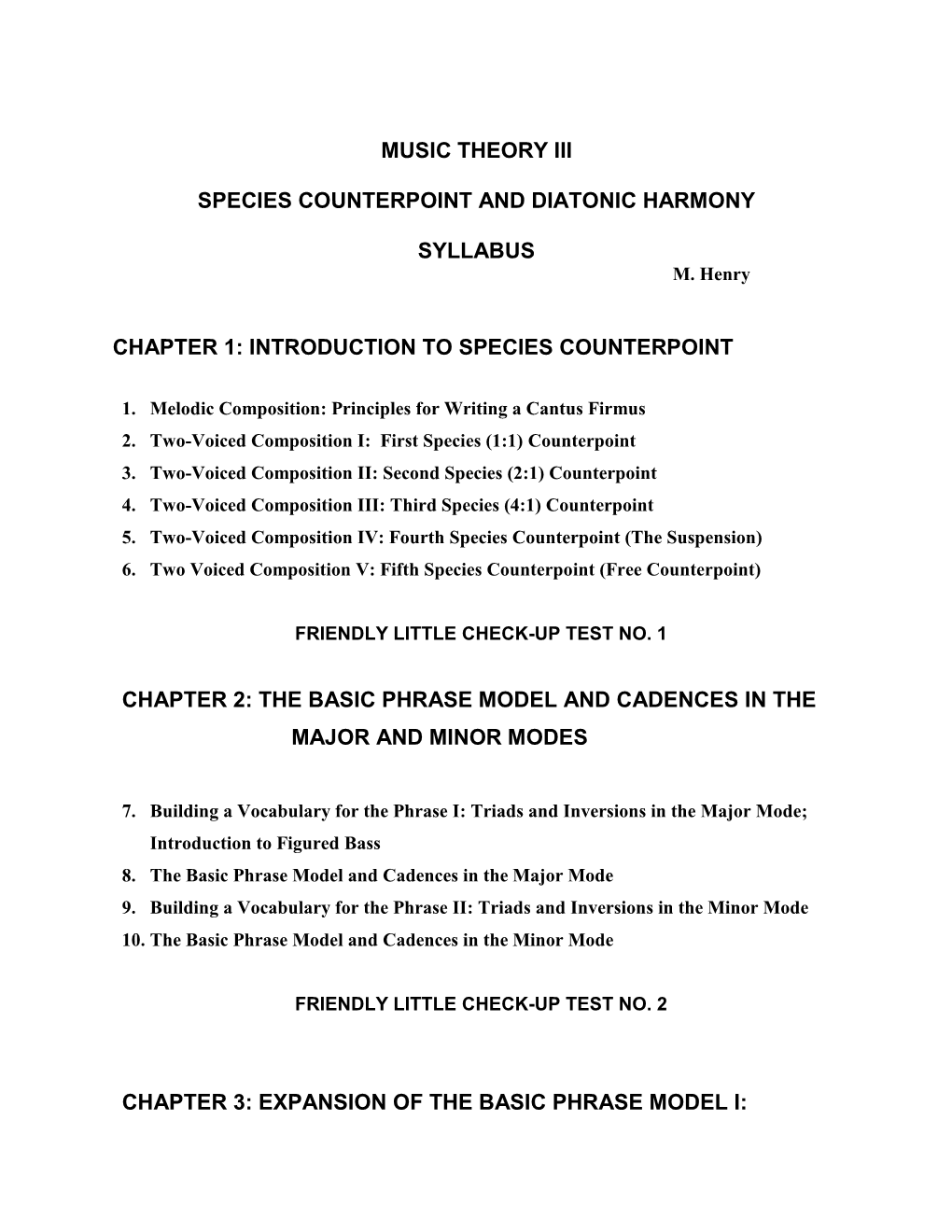 Music Theory Iii Species Counterpoint and Diatonic