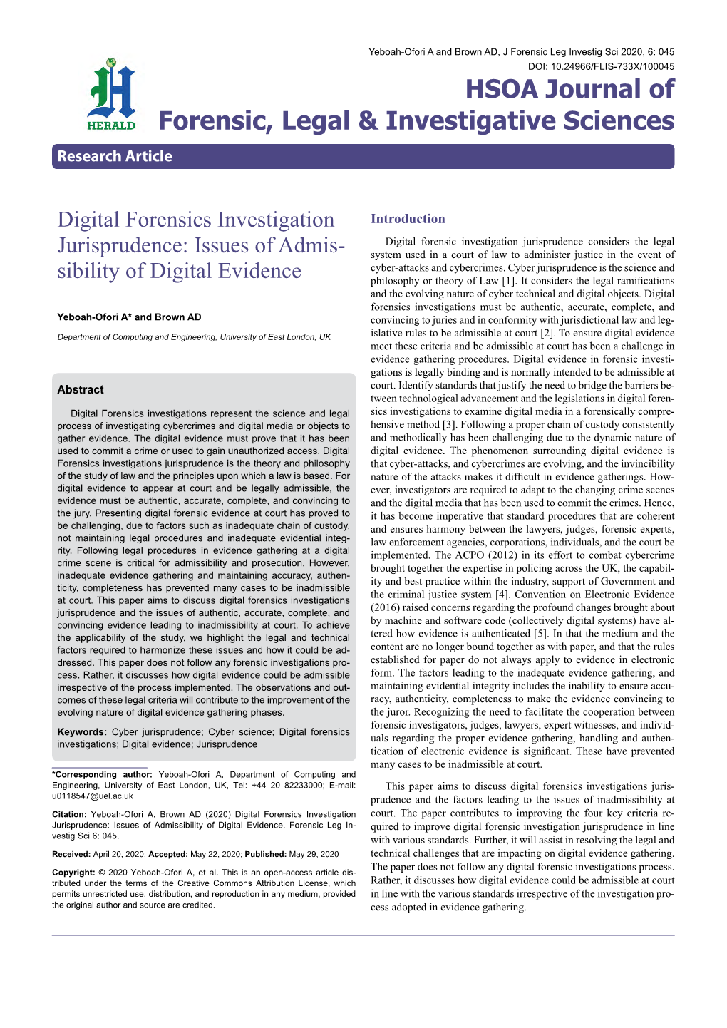 Digital Forensics Investigation Jurisprudence: Issues of Admissibility of Digital Evidence