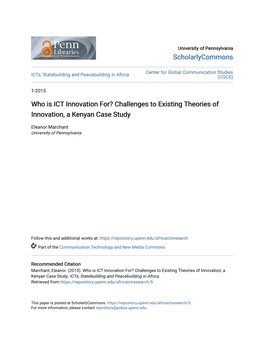 Who Is ICT Innovation For? Challenges to Existing Theories of Innovation, a Kenyan Case Study